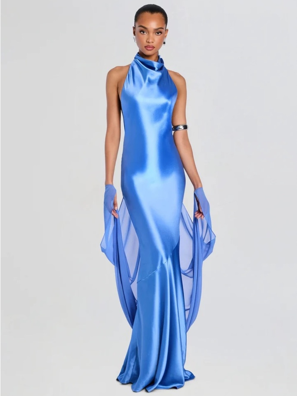 Retrofete blue Idonie satin halter goddess gown S NEW